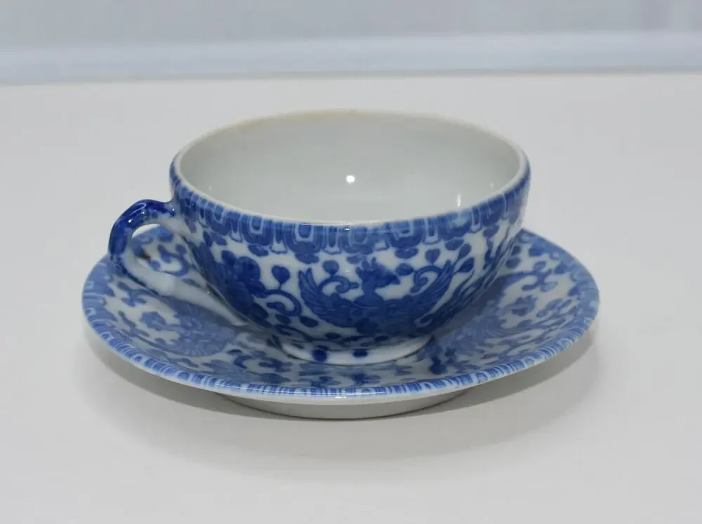 Minton Blue & White Phoenix Fine Porcelain Coffee-Tea Cup and Saucer Plate set
